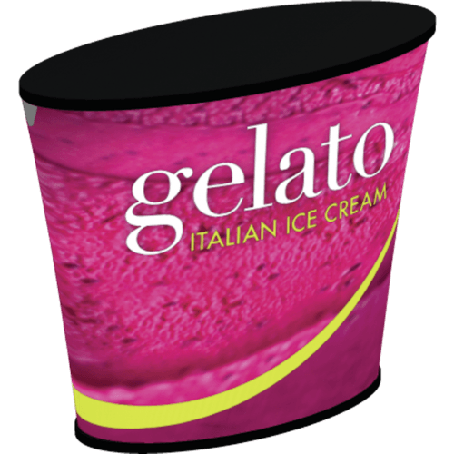 trade show counter that looks like a gelato container 