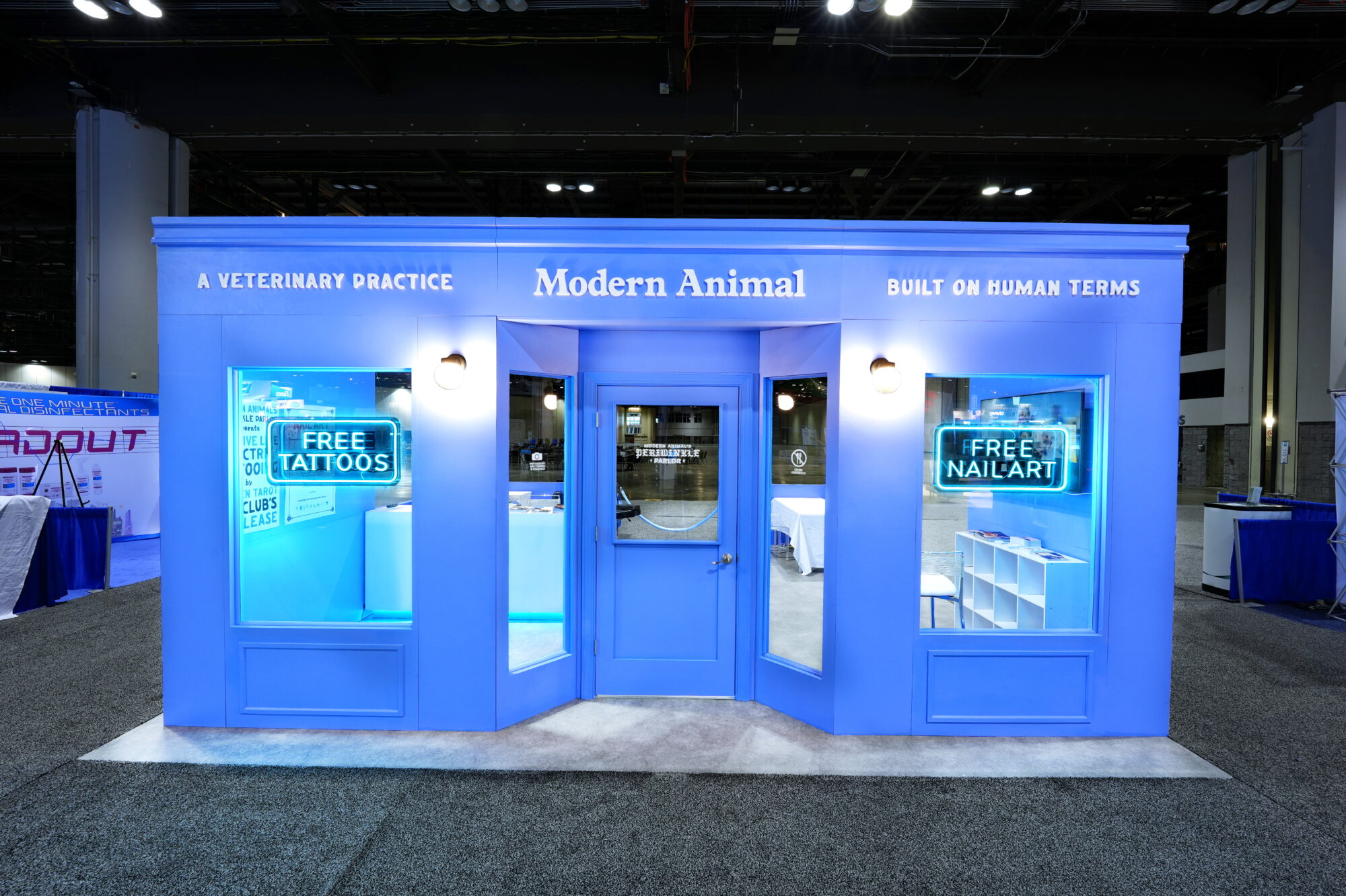 A trade show booth for Modern Animals that looks like a storefront
