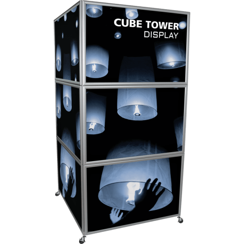 Cube Tower Display – 2 frames / side 30″W x 40″H each – Silver
