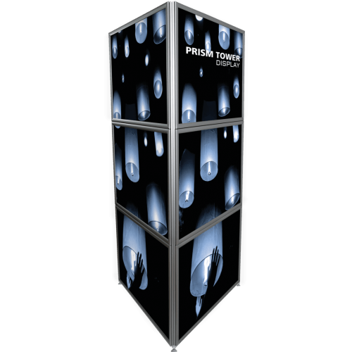 Prism Tower Display – 2 frames / side 24″W x 36″H each – Silver